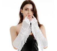 Gants de soirée mi-doigts longs à franges pour enterrement de vie de jeune fille, blanc, taille unique
