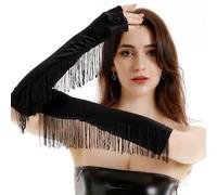 Gants de soirée mi-doigts longs à franges pour enterrement de vie de jeune fille, Noir , taille unique