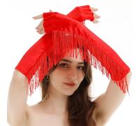 Gants de soirée mi-doigts longs à franges pour enterrement de vie de jeune fille, Rouge, taille unique