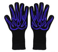 Gants de soudage industriels résistants à la chaleur, 1 paire, fibre d'aramide et silicone double couche, ignifuges jusqu'à 800 °C, poignée antidérapante, pour soudure, grillades et pâtisseries (bleu)