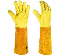 Gants de soudage longs Cuir résistant à la chaleur et aux épines travail jardin en daim premium Respirants Port puncture Manches vache Poigne pour cheminée Poêle Four Gril BBQ Jardinage Camping