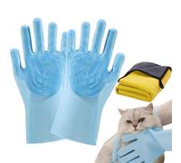 Gants de Toilettage pour Chat - Gants Brosse Lavante Avec Serviette Pour Bain Canin,Douceur Des Poils Morts Pour Petits Animaux Chiots Chats Douche Quotidienne Extérieur Vaisselle Voiture