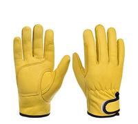 Gants de Travail en Cuir, Sélectionnés pour Leur Excellent Tissu et Leur Coupe Flexible Avec Fermeture Auto Agrippante, Un Outil de Protection pour Le Travail Quotidien dans Le Jardin(Jaune XL)