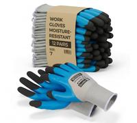 Gants de travail imperméables taille 7/S - 12 paires de gants en latex résistants à l'humidité - Forte adhérence en cas d'humidité pour la construction, la logistique, le jardin, la rénovation et les