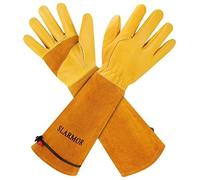 Gants de Travail Jardinage Homme/Femme, Cuir Vache Durable, Paume Renforcée | Gants de Travail en Cuir de Vache Durable, avec Protection des Avant-Bras pour Jardinier et Fermier, Paume Renforcée Jaune