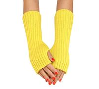 Gants décontractés 2024 mode hiver nouveaux gants femmes automne et hiver couleur unie multicolore laine longue rayée tricot demi-doigts gants mitaines mitaines femmes, jaune, taille unique