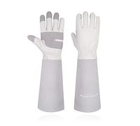 Gants d'élagage de roses pour homme et femme - Gants de jardinage longs en cuir résistant aux épines avec protection de l'avant-bras - Gant de travail de jardin (L, gris)