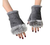 Gants demi-doigts en imitation daim, doux et chauds, avec cordon élastique protection du poignet, for femmes(Gray)