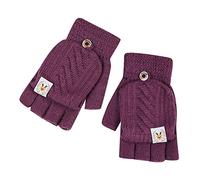 Gants demi-doigts pour femme - Gants d'hiver chauds en laine tricotée - Mitaines à rabat pour femme - Pour l'hiver chauffant par temps froid - Violet - Taille unique