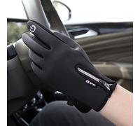 Gants d'équitation moto avec fermeture éclair antidérapante, coupe-vent, doublure en laine polaire, chauds pour hommes et femmes, noirs