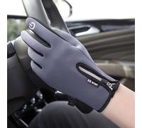 Gants d'équitation moto avec fermeture éclair antidérapante, coupe-vent, doublure polaire, chauds pour les hommes et les femmes, gris M
