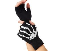 Gants d'Halloween phosphorescents unisexes - Design squelette sans doigts - Accessoires gothiques Emo pour femmes, hommes et adultes - Costume et événements effrayants