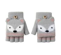 Gants d'hiver chauds convertibles pour enfants de 4 à 8 ans - Mitaines en forme de renard avec couverture de doigts - Moufles douces et pelucheuses - Mitaines d'hiver thermiques tricotées, gris