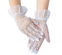 Gants d'hiver chauds en dentelle pour homme - Gants courts en dentelle florale - Pour mariage, thé, costume des années 1950 - Blanc - Taille unique