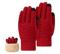 Gants d'hiver chauds en laine pour homme et femme, gants épais doublés en polaire avec écran tactile, Rouge, 22 cm x 8 cm