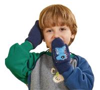 Gants d'hiver chauds pour enfants de 1 à 5 ans avec ficelle anti-perte - Mignon dessin animé épais en peluche à suspendre - Mitaines magiques extensibles - Gants de sport de plein air pour Noël, bleu