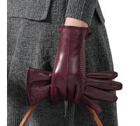 Gants d'hiver en cuir d'agneau pour femme - Compatibles avec écran tactile pour la conduite et le cyclisme - Coupe-vent avec doublure en polaire pour plus de chaleur et de douceur - Bordeaux - Taille