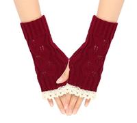 Gants d'hiver en dentelle tricotée pour femme - Demi-doigt creux - Pour entraînement, ski, course à pied, sport, fête, vie quotidienne (RD2, taille unique)