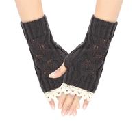 Gants d'hiver en dentelle tricotée pour femme - Demi-doigt creux - Pour entraînement, ski, course à pied, sport, fête, vie quotidienne (gris foncé, taille unique)