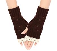 Gants d'hiver en dentelle tricotée pour femme - Demi-doigt creux - Pour entraînement, ski, course à pied, sport, fête, vie quotidienne (café, taille unique)