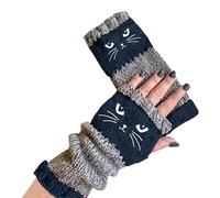 Gants D'Hiver En Tricot Sans Doigts,Broderie Chat Pour Chauffage Mains | Gants D'Hiver Tendance | Pour Amateurs De Chats Femmes Filles Adolescents Étudiants Shopping Marche Festivals Photographie
