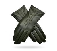 Gants d'hiver entièrement doublés en cuir souple véritable nouveaux pour femme, vert foncé, M (18 cm)