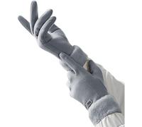 Gants d'hiver esthétiques en daim pour femme - Écran tactile thermique - Poignets en fourrure - Coupe-vent - Pour temps froid - Cyclisme - Ski - Sport - Équitation - Gris