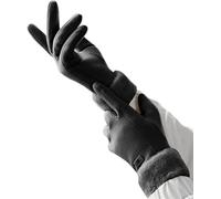 Gants d'hiver esthétiques en daim pour femme - Écran tactile thermique - Poignets en fourrure - Coupe-vent - Pour temps froid - Cyclisme - Ski - Sport - Équitation - Noir