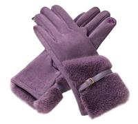 Gants d'hiver for femmes, chauds et tactiles, en daim avec boucle métallique, doux moelleux, épais élégants(Purple)