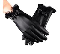 Gants d'hiver Mitaines Mode Dentelle Femmes Noir extérieur Chaleur Plein Doigt doublé Gants de Conduite en Cuir élastique Chauds pour Femme