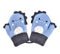 Gants d'hiver pour bébé et enfants Kawaii Cartoon Dinosaures Gants de ski avec cordon Hiver Chaud Tricoté Gants de course Moufles Gants chauds en tricot doux, O bleu., S