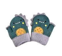 Gants d'hiver pour bébé et enfants Kawaii Cartoon Dinosaures Gants de ski avec cordon Hiver Chaud Tricoté Gants de course Moufles Gants chauds en tricot doux, O Vert., M