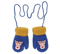 Gants d'Hiver pour Enfants Unisexe Gants Chauds en Peluche avec Cordon Moufles Enfants Thermique à Motif de Faon Mignon Gants avec Corde Épais Plein-Doigts pour Fille Garçon Âge 2-7 ans Bleu foncé