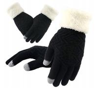 Gants d'hiver pour femmes avec ours en peluche, noir, fil acrylique, taille universelle