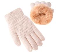 Gants d'hiver pour garçons et filles - Gants chauds en tricot thermique tricoté avec doublure en polaire pour temps froid, beige, 1 Pair