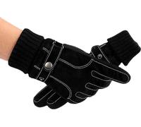 Gants d'hiver pour hommes, en daim noir, avec cordon élastique