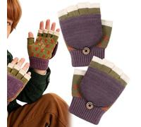 Gants d'hiver pour Mitaines à demi-doigts en maille extensible avec bouton | Gants tricotés pour pour Noël, Fêtes de Fin d'Année, Nouvel An, Jeux en Extérieur, Vélo, Football, Baseball,