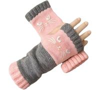 Gants d'hiver sans doigts tricotés - Fournitures de réchauffement des mains avec broderie de chat - Gants chauds et respirants pour femmes Les mamans passionnées par les étudiants de premier cycle Ama
