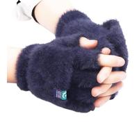 Gants d'hiver tricotés convertibles sans doigts pour femmes et filles, moufles chaudes et duveteuses à rabat, gants thermiques flexibles en laine et coton, bleu foncé, taille unique