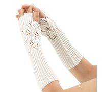 Gants d'hiver Tricotés en pour Femmes Et Filles sans Doigts Feuilles Ajourées Longs Gants AR