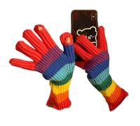 Gants d'hiver tricotés - Polyester 25 cm Multicolore Coupe adulte | Gants tactiles avec design tactile à deux doigts, style rayures arc-en- , chaleur pour cyclisme, utilisation au bureau, chaud | G
