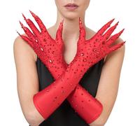 GANTS DIABLESSE GRIFFES STRASS 45CM ROUGE FEMME