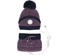 Gants écharpe femme écharpe combinaison chauffante USB bonnet chaud tricot accessoire écharpe gants chapeau ensemble, violet, taille unique
