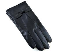 Gants en cuir avec nœud RJM, doublés en peau de mouton, pour femme. - noir - Medium