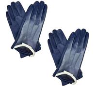 Gants En Cuir Femme 2 Paires De Chaussettes Chaudes Pour Femme, Compatibles Avec Les Écrans Tactiles, Élégantes Et Bicolores En Suédine Pu Avec Nœud, Idéales Pour L'Automne Et L'Hiver - Bleu Foncé