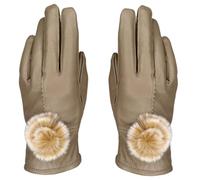 Gants En Cuir Femme Manteau D'Hiver Chaud Pour Femme, Doublé De Fausse Peau De Mouton Et Orné De Gros Pompons - Kaki