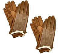 Gants En Cuir Pour Femme 2 Paires De Chaussettes Chaudes, Compatibles Avec Les Écrans Tactiles, Élégantes Et Bicolores En Suédine Pu Avec Nœud, Idéales Pour L'Automne Et L'Hiver - Couleur Caramel