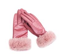 Gants En Cuir Pour Femmes Gants chauds d'hiver en cuir suédé for femmes, fausse fourrure et velours épais, gants de conduite Pour Femmes(Pink)