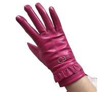 Gants En Cuir Pour Femmes Gants en cuir véritable velours for femmes, gants chauds d'automne et d'hiver en peau de mouton, boutons en dentelle, gants courts for dames Pour Femmes(Rose Red,L)