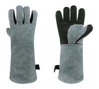 Gants en cuir - Résistants à la chaleur - 40 cm - Doublure coton - Coutures Kevlar - Noir